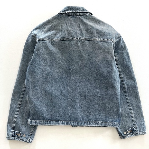 Zara Denim Utility Jacket Boxy Fit Rigid Cotton Mens Size Large - Picture 5 of 11